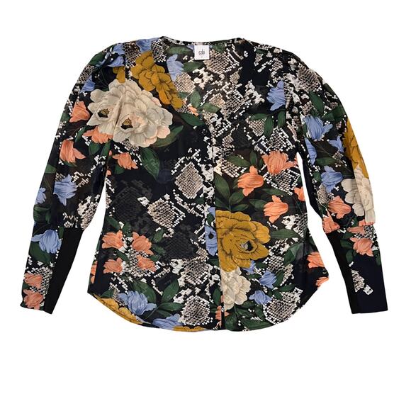 CAbi Women's Multi Color Snake Charmer Reptile/Floral Print Blouse #3762 -S - Picture 1 of 10